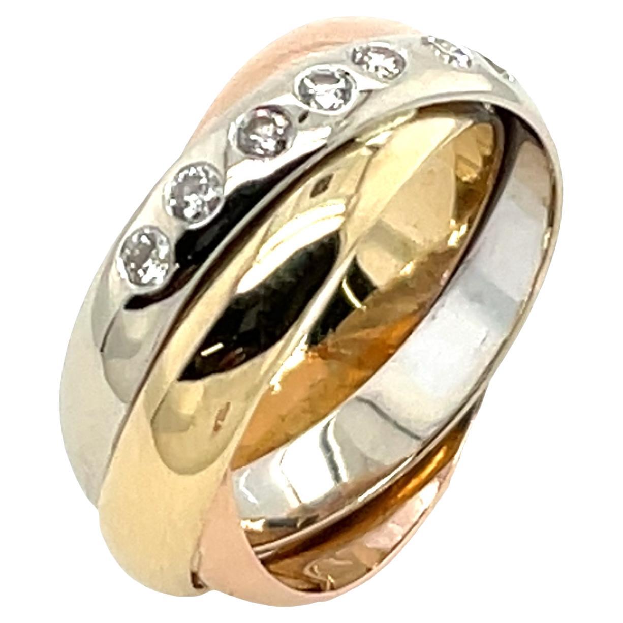 3 Colour Gold Wedding Ring, Set With 3 Bands, Set in 18ct Gold For Sale