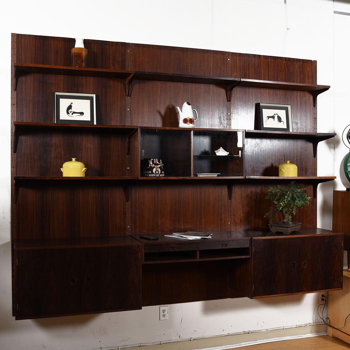 3-Column Danish Modern Rosewood Adjustable Wall Unit with Paneling For Sale 6