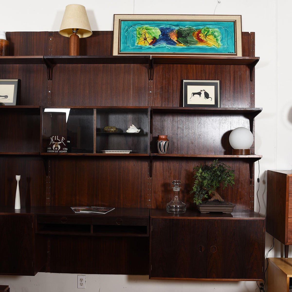 3-Column Danish Modern Rosewood Adjustable Wall Unit with Paneling For Sale 8
