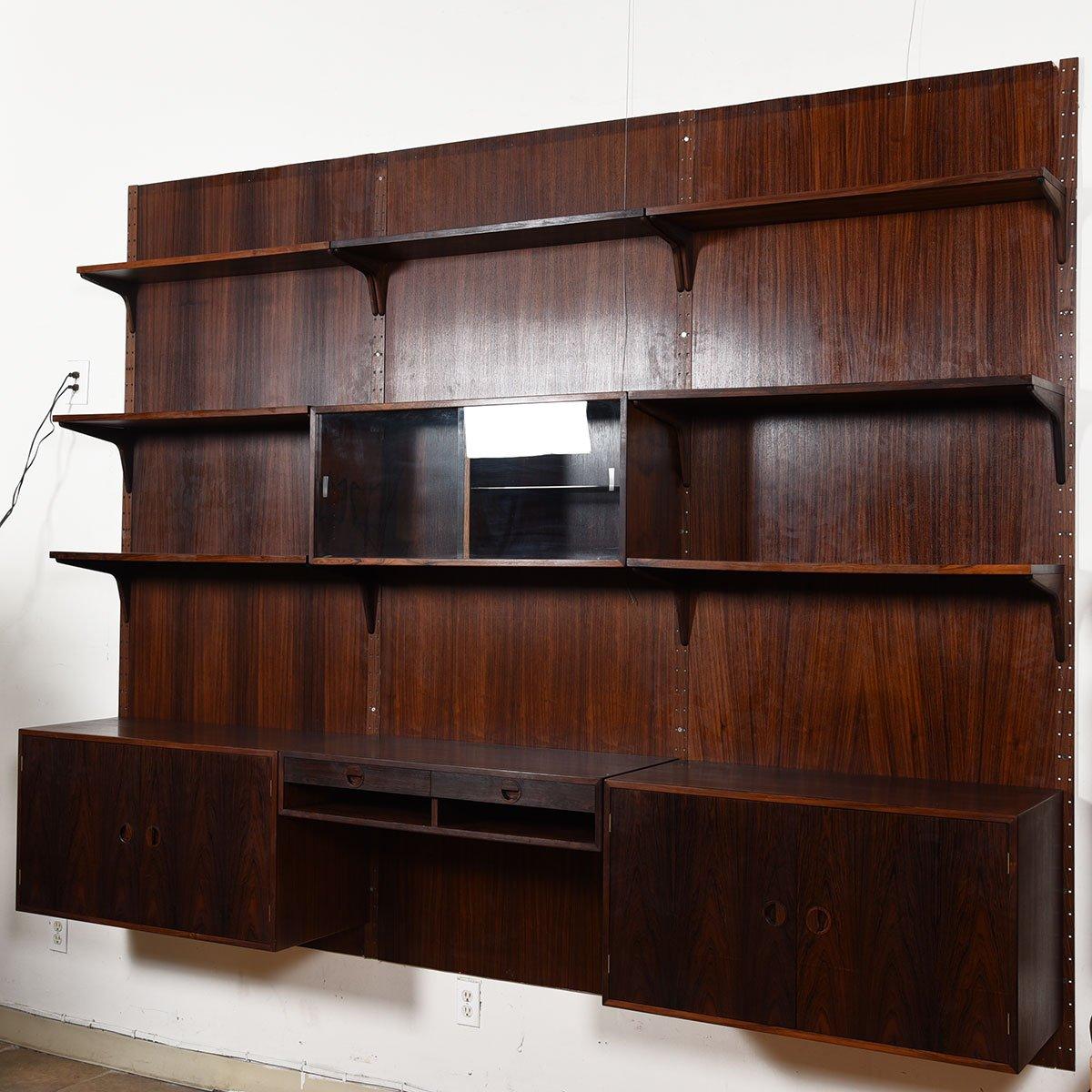 Mid-Century Modern 3-Column Danish Modern Rosewood Adjustable Wall Unit with Paneling For Sale