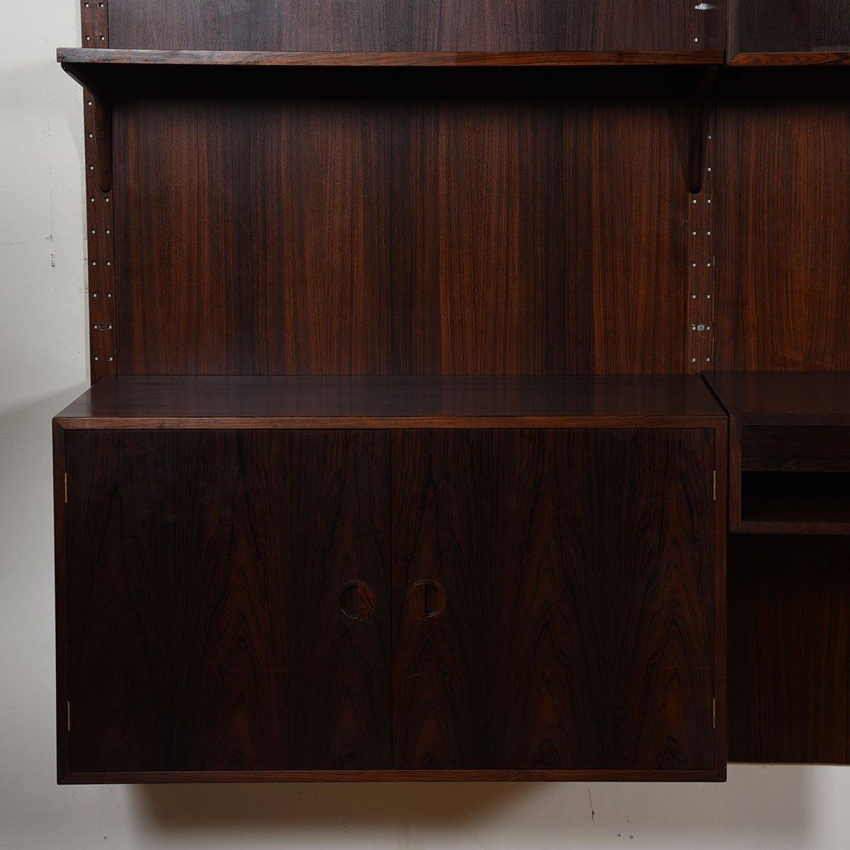 3-Column Danish Modern Rosewood Adjustable Wall Unit with Paneling In Good Condition For Sale In Kensington, MD