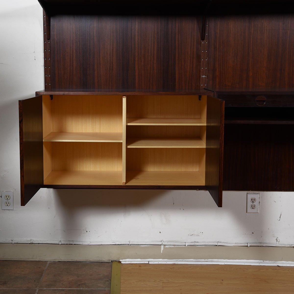 20th Century 3-Column Danish Modern Rosewood Adjustable Wall Unit with Paneling For Sale