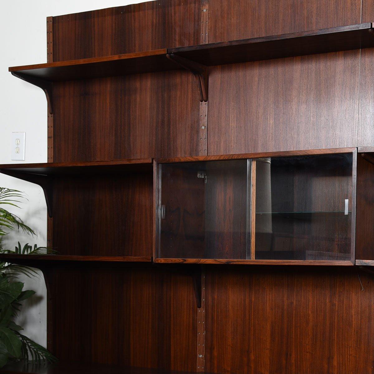 3-Column Danish Modern Rosewood Adjustable Wall Unit with Paneling For Sale 2
