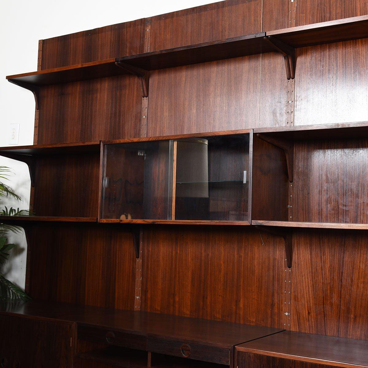 3-Column Danish Modern Rosewood Adjustable Wall Unit with Paneling For Sale 3