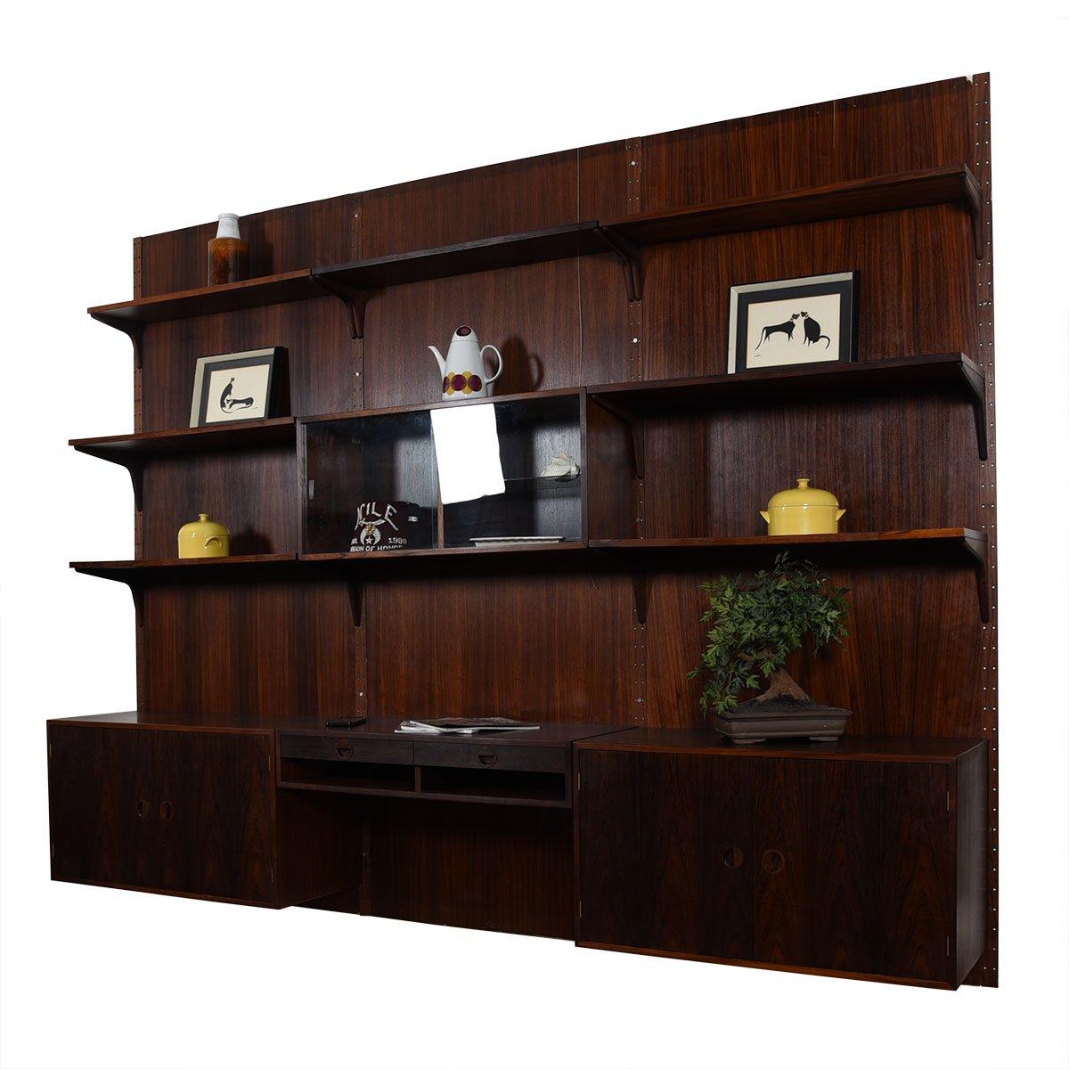 3-Column Danish Modern Rosewood Adjustable Wall Unit with Paneling For Sale 4