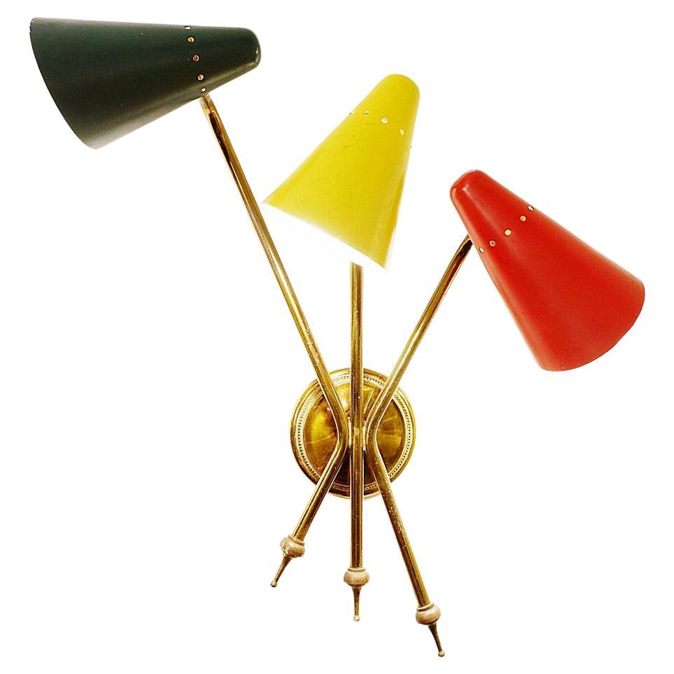 3 Cones French Wall Light, 1950s