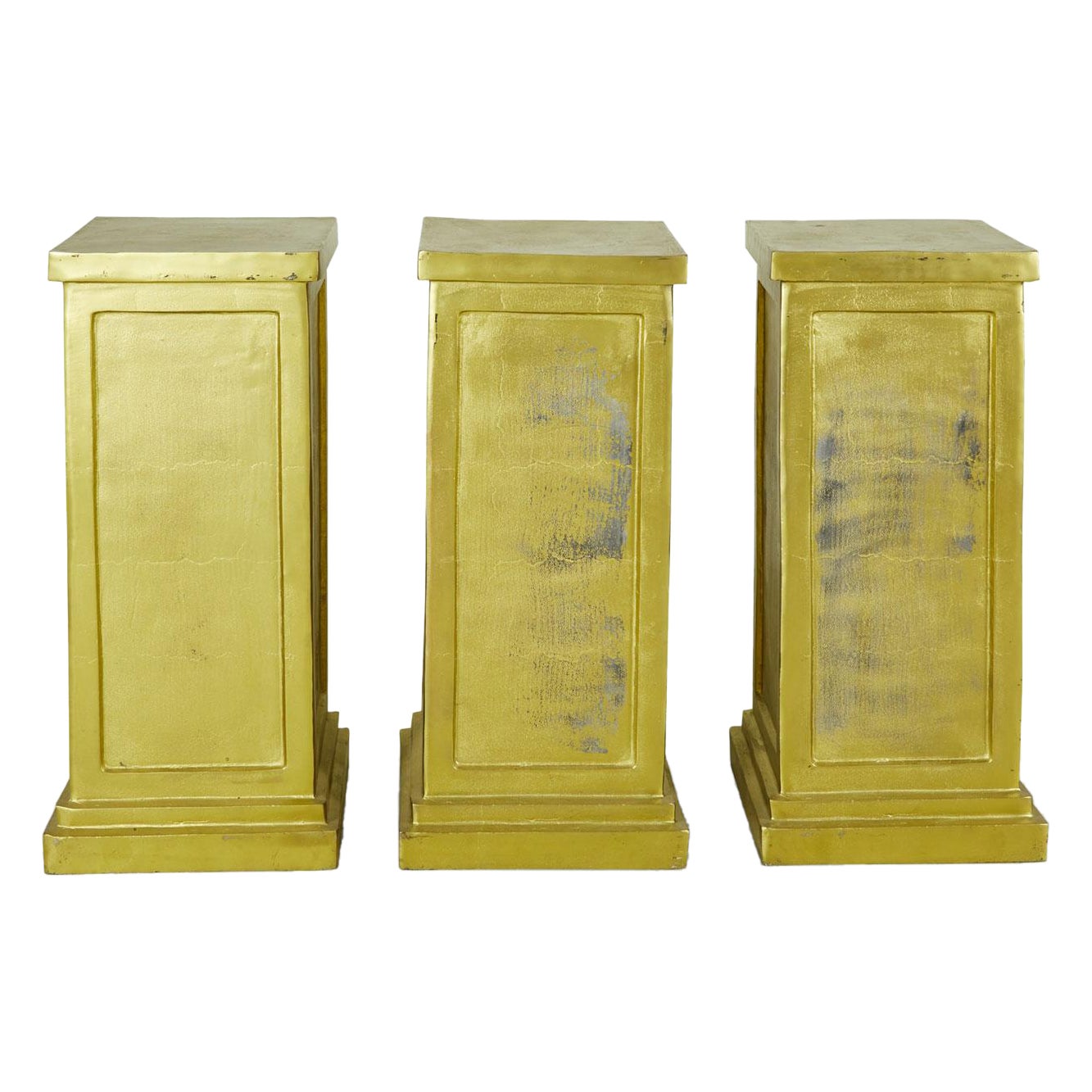 3 Contemporary Gold Painted Metal Square Pedestals For Sale
