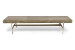 3 Contemporary Sage Green / Gray Leather and Metal Rectangular Benches