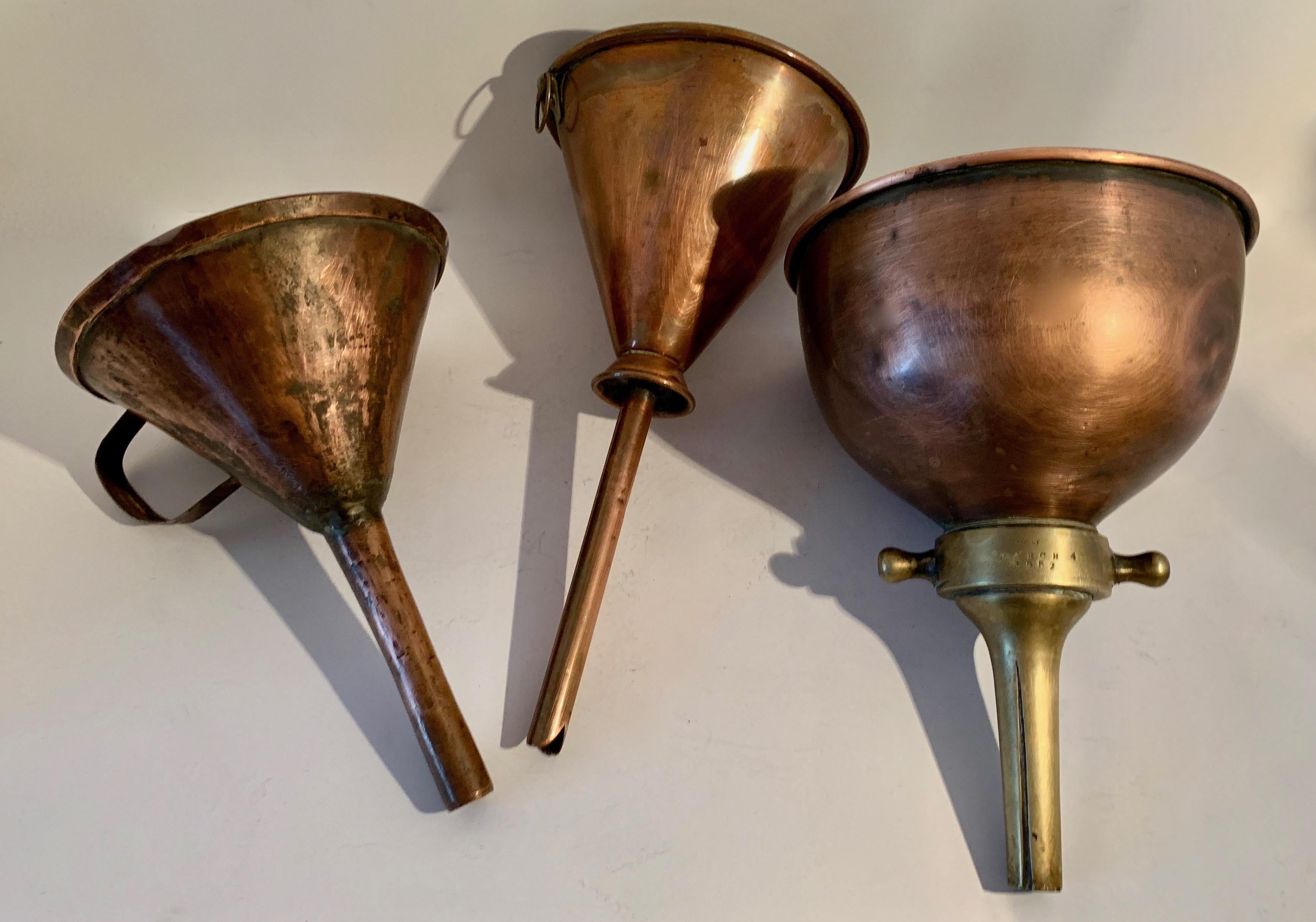 Set of Three Copper Moonshine Funnels For Sale 8