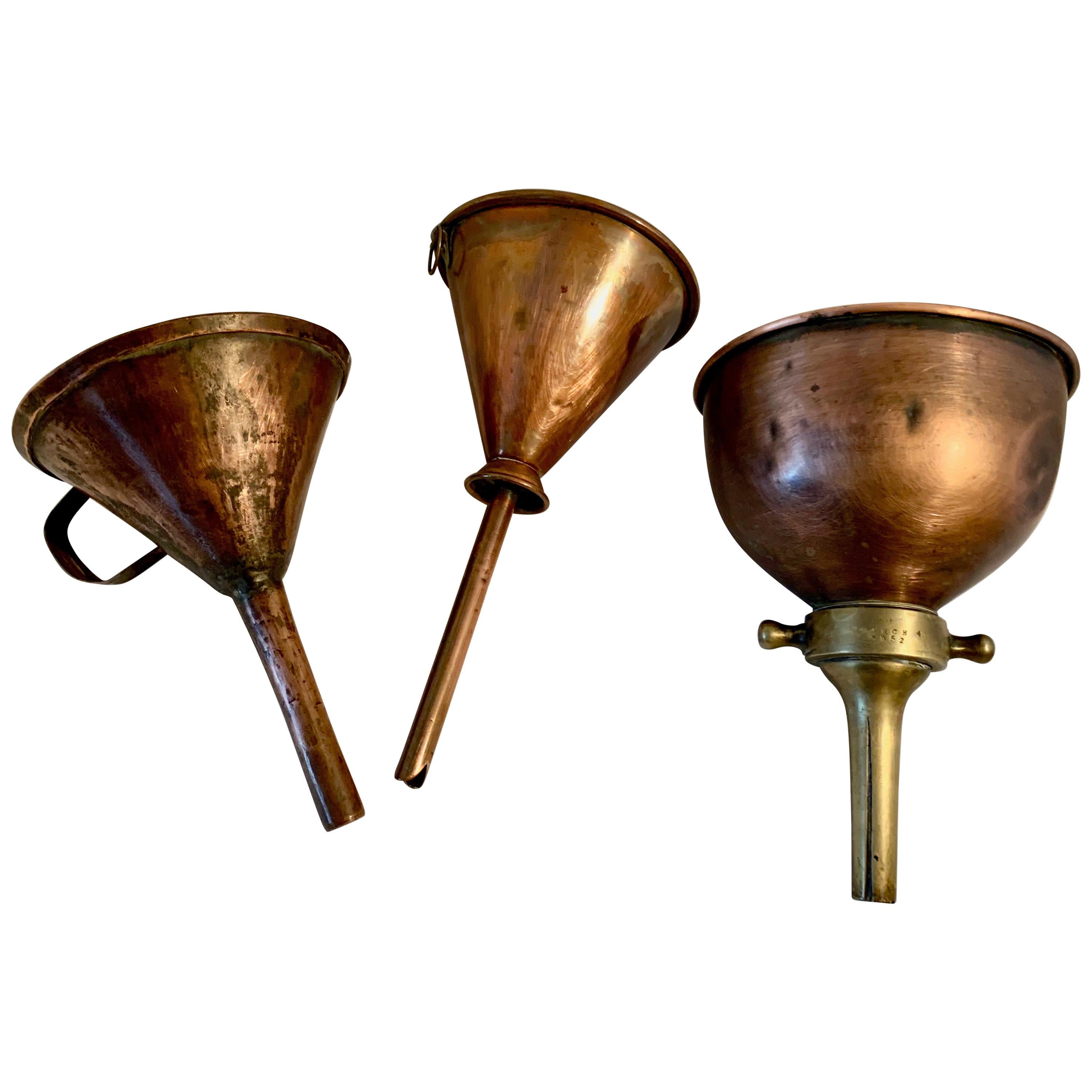 Set of Three Copper Moonshine Funnels For Sale