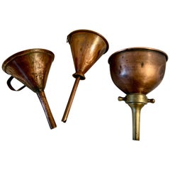 Antique Set of Three Copper Moonshine Funnels