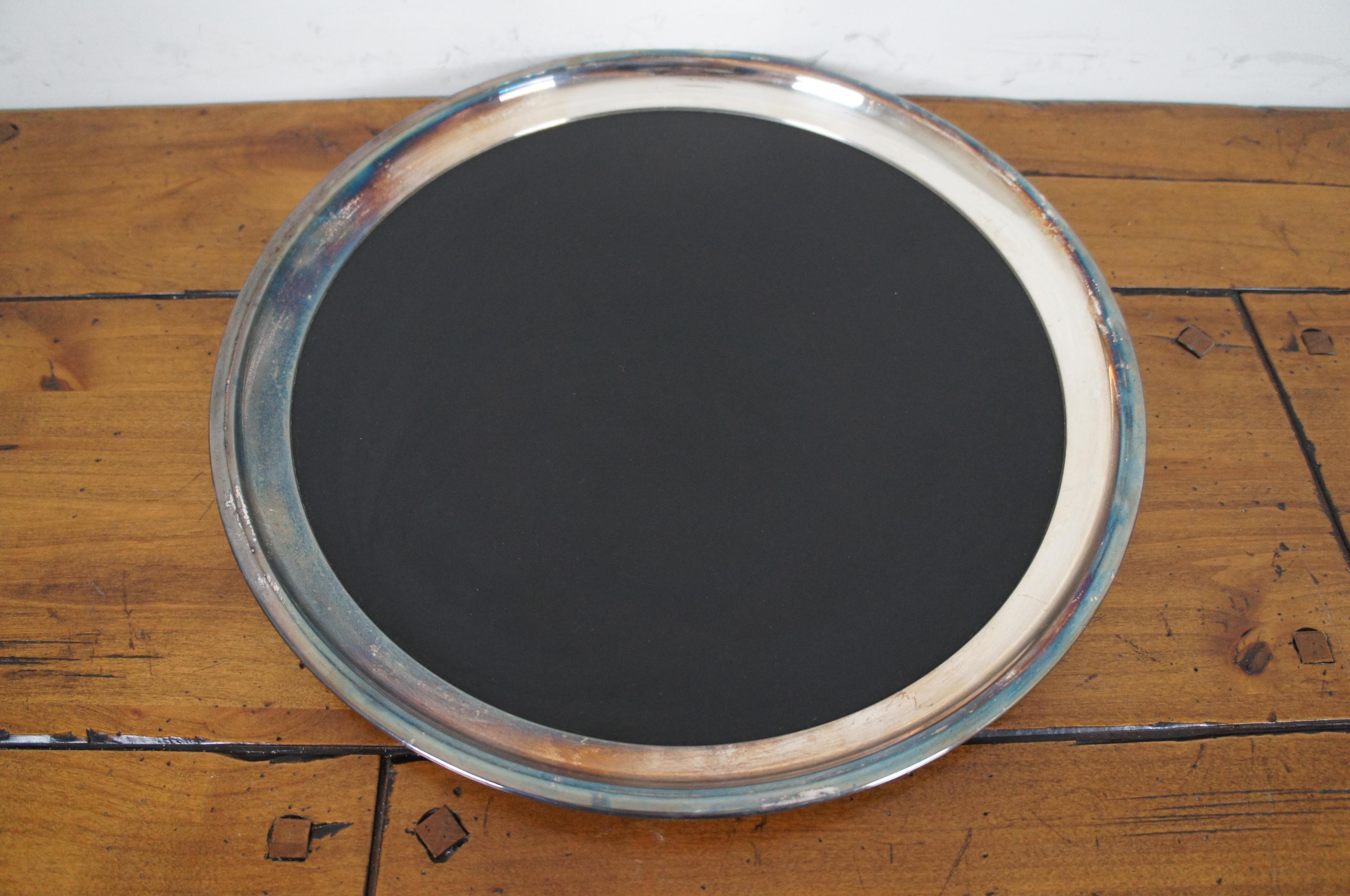 3 Crescent Mid-Century Modern Black Formica Silver Plate Round Nesting Trays In Good Condition In Dayton, OH