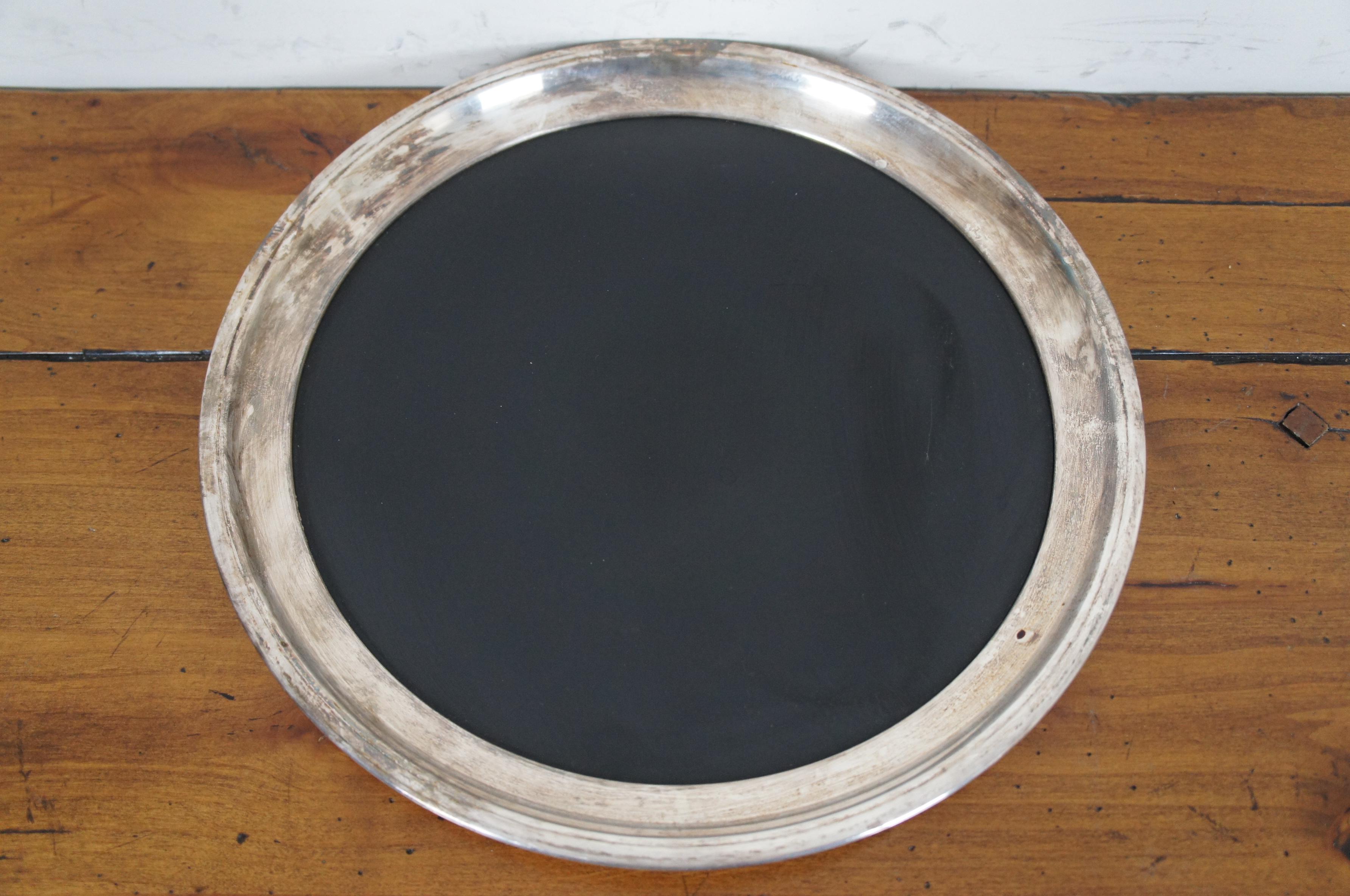 20th Century 3 Crescent Mid-Century Modern Black Formica Silver Plate Round Nesting Trays
