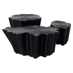 3 Cross-section Tree Trunk Tables In Black Lacquered Resin
