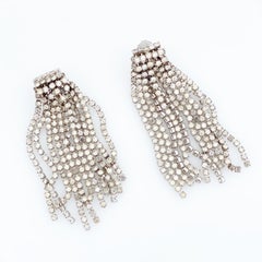 3" Crystal Rhinestone Fringe Earrings, 1950s