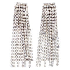 3" Crystal Rhinestone Fringe Earrings, 1950s