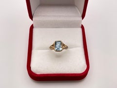 3 CT Blauer Aquamarin Art Deco 14K Gelbgold Verlobungsring