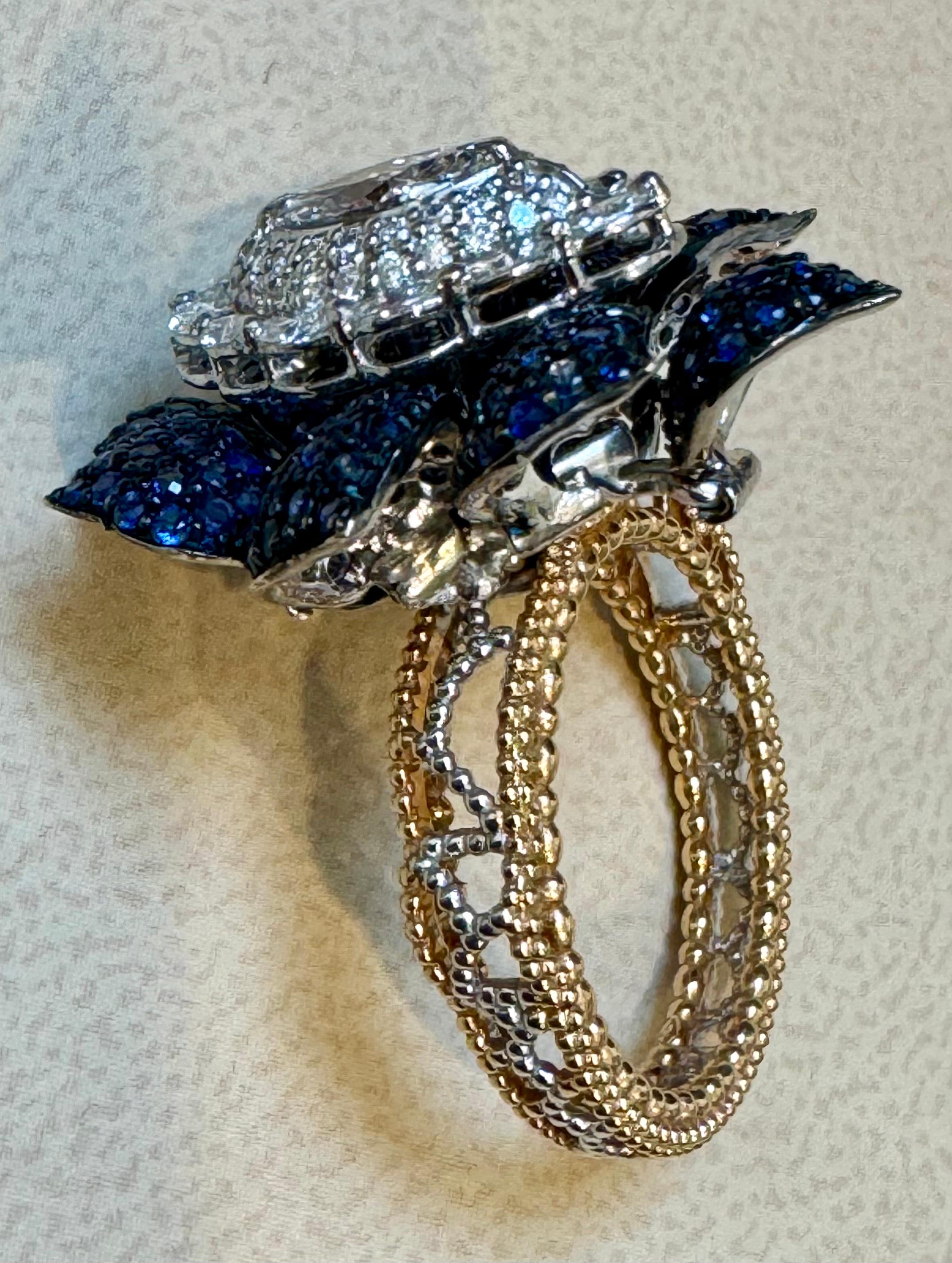 Bague bicolore 18 carats avec saphir bleu de 3 carats et diamants de 1,5 carat  Or  Taille7 en vente 6