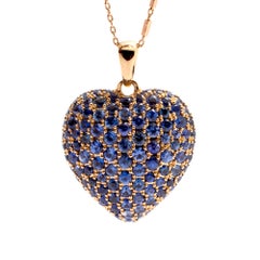3 Carat Blue Sapphire Heart Pendant Set in 9 Grams 18k Gold