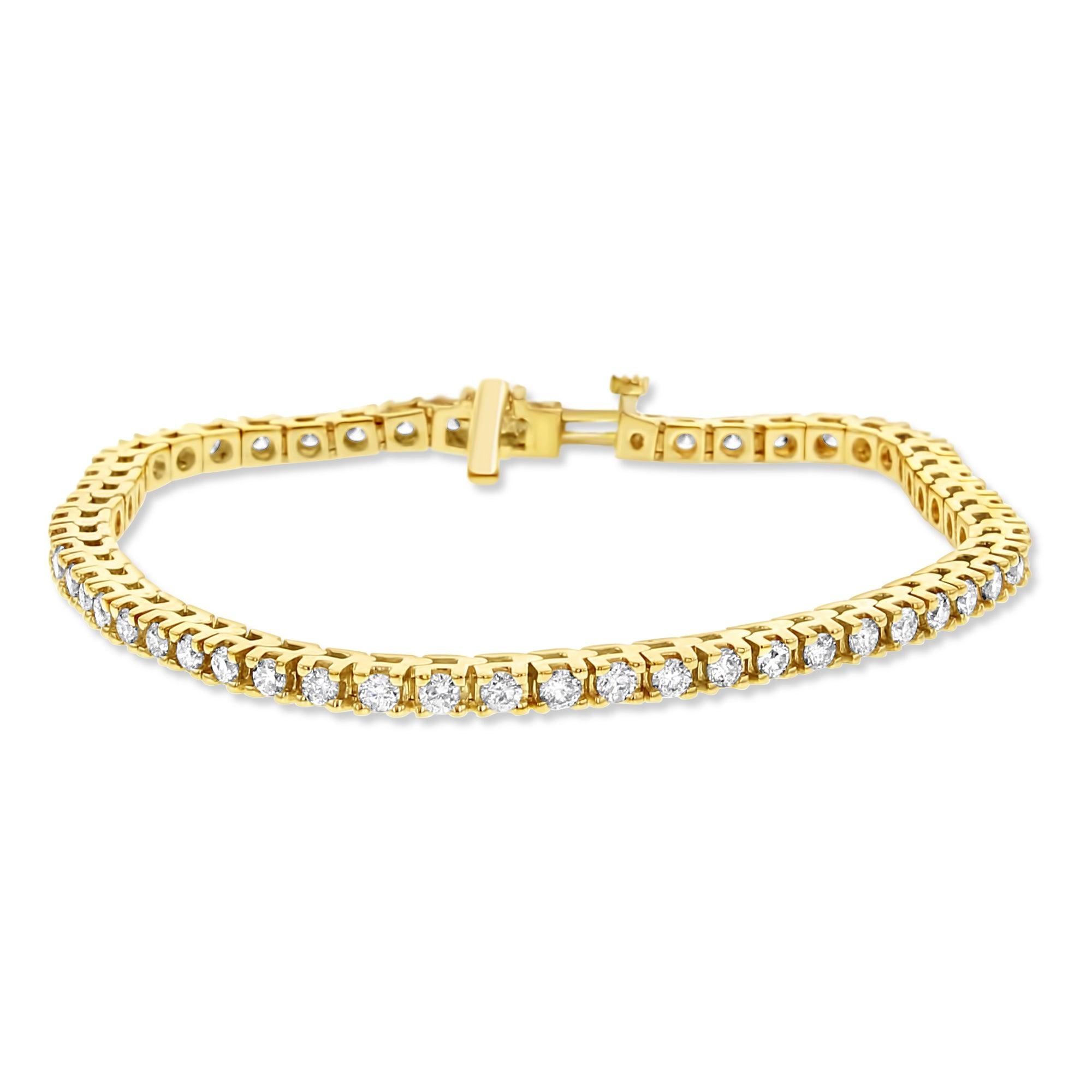 Round Cut 3 CT. Diamond Tennis Bracelet 14k Yellow Gold For Sale