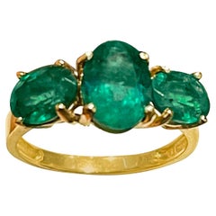3 Ct Emerald Three-Stone Ring Past Present Future 14 Karat Yellow Gold