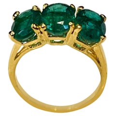 3 Ct Emerald Three-Stone Ring Past Present Future 14 Karat Yellow Gold