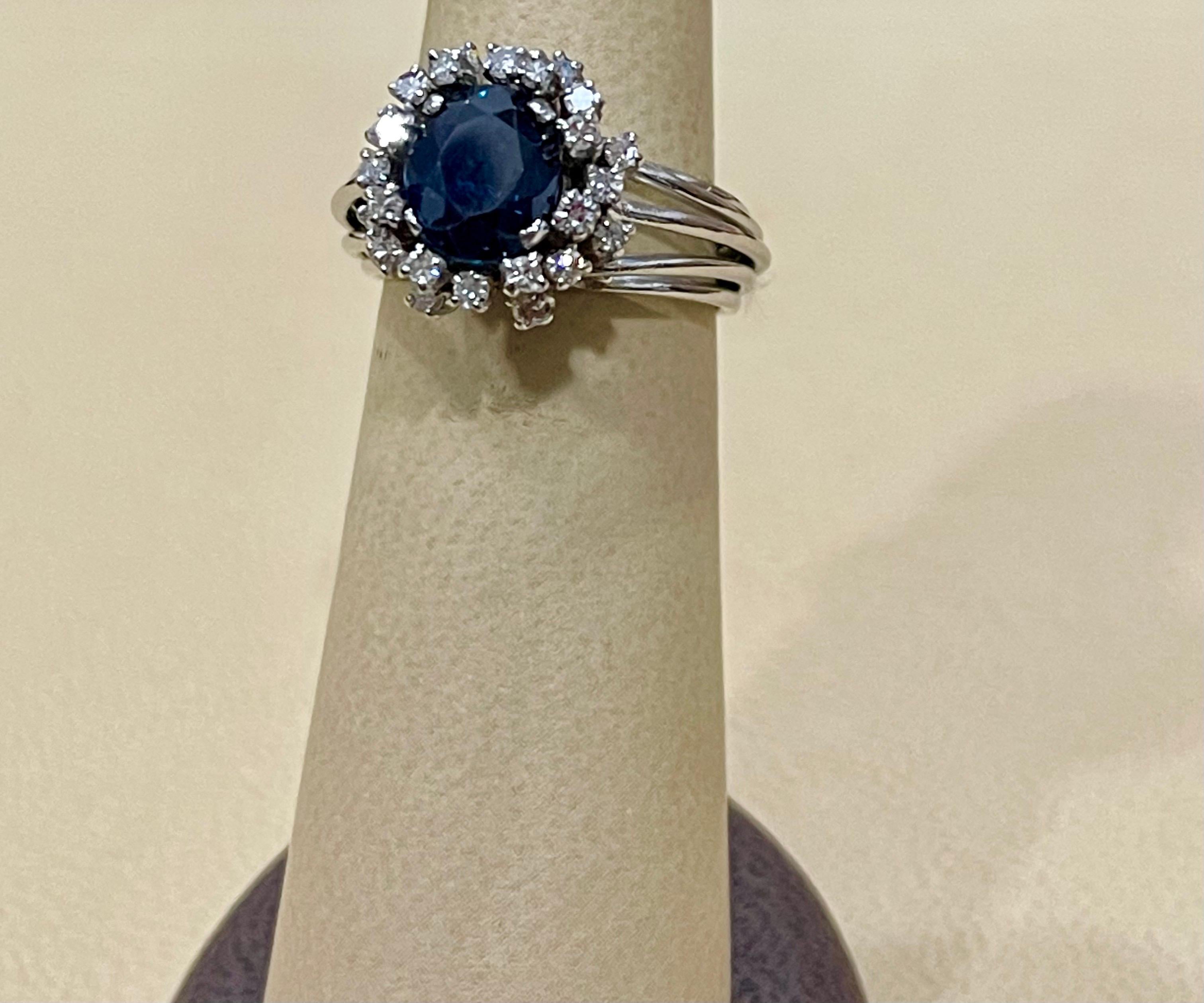 3 Ct Mid Night Blue Sapphire and 0.25 Ct Diamond Cocktail Ring, Platinum, Estate 3