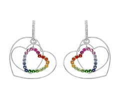 3 Carat Multi Sapphire and Diamond 3 Heart Earrings in 14 Karat Gold 5.4 Grams
