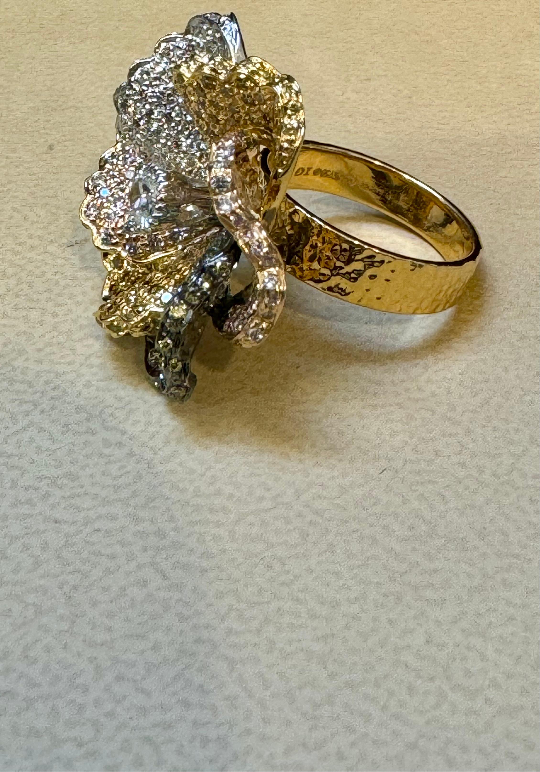 3 Ct Natural Fancy Color Diamond Flower Ring in 18 Karat Multi Color Gold Size 6 For Sale 6