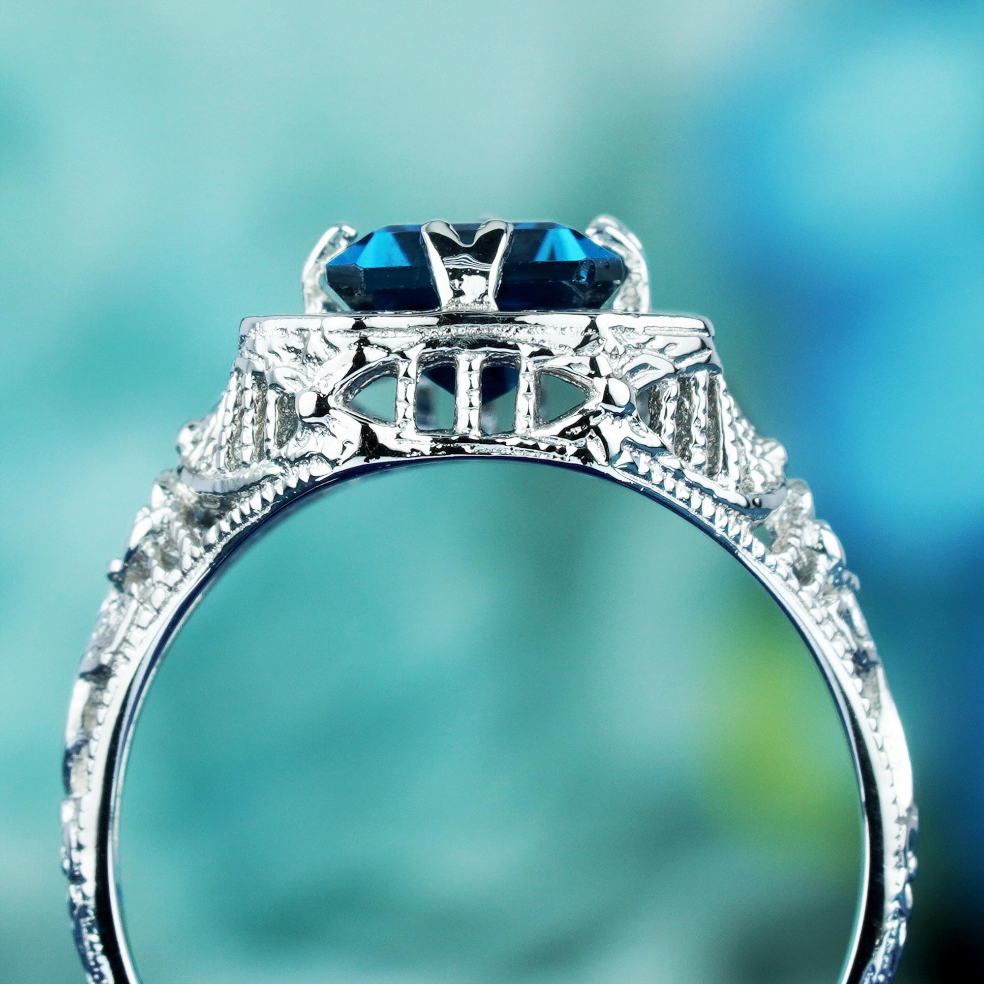 En vente :  3 Ct. Bague filigrane florale vintage en or 9 carats avec topaze bleue naturelle de Londres 5