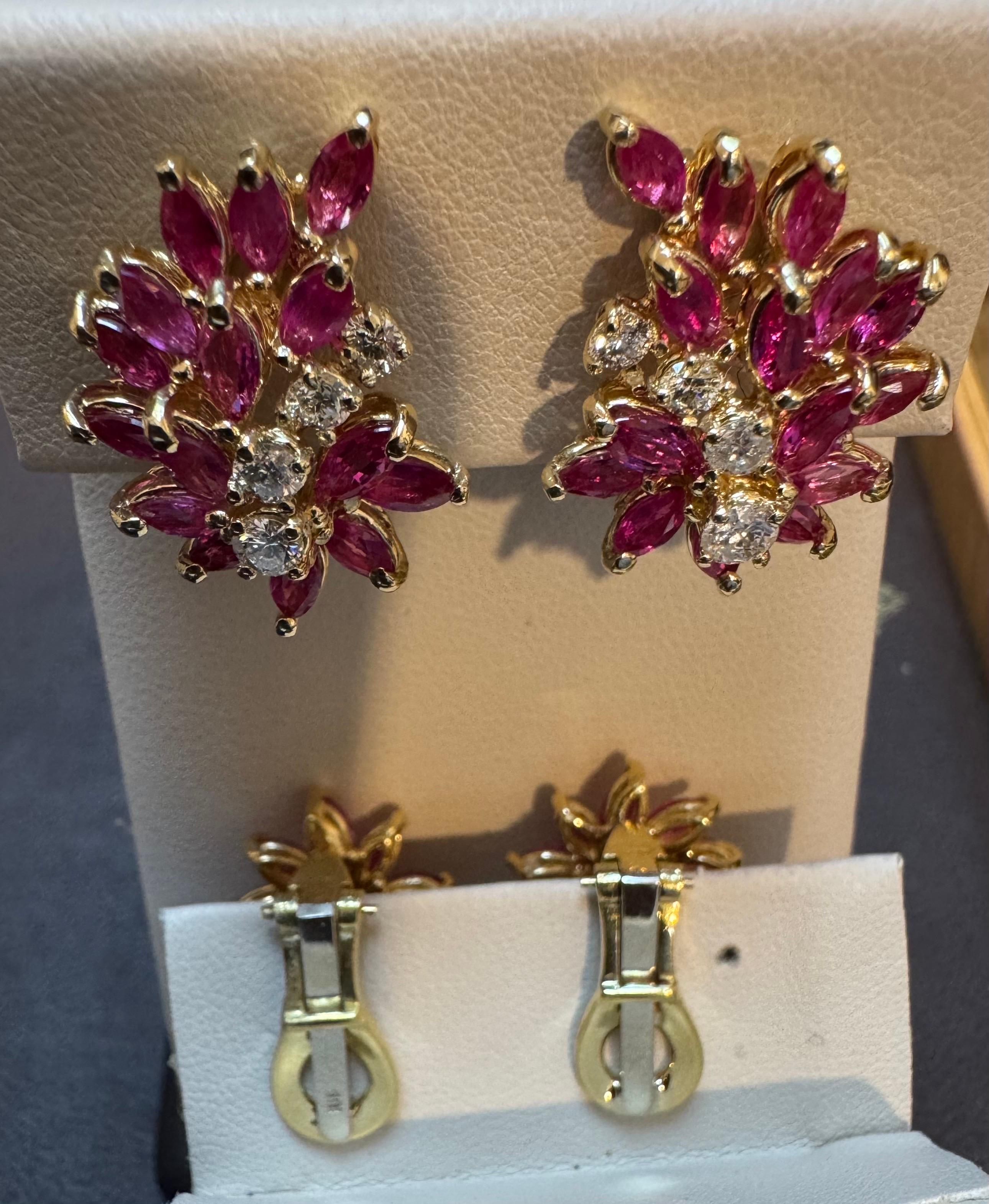3 Ct Nature  Boucle d'oreille à pince avec rubis marquis et 0,70 ct de diamant 18 KYG en vente 6