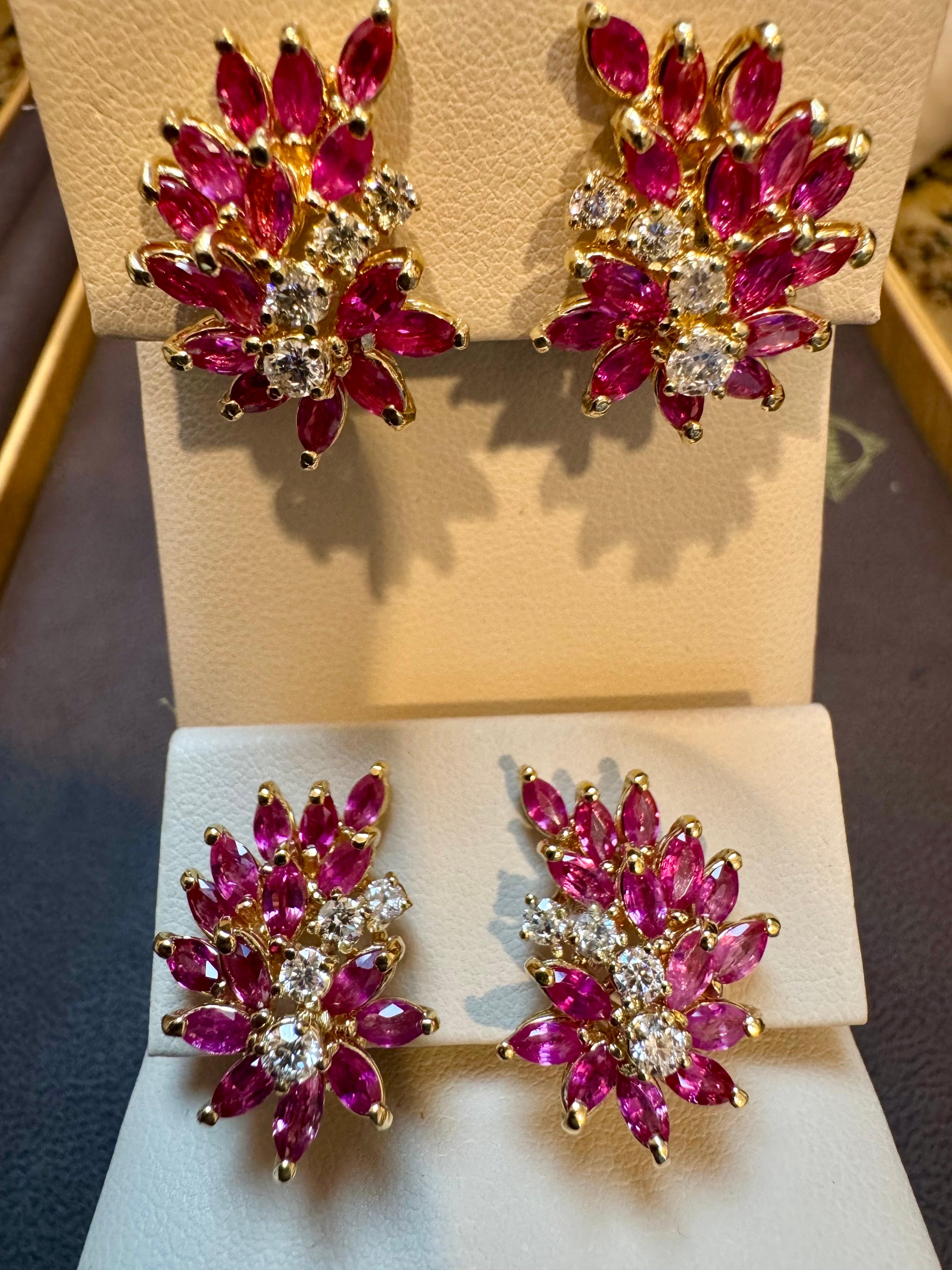 3 Ct Nature  Boucle d'oreille à pince avec rubis marquis et 0,70 ct de diamant 18 KYG en vente 7