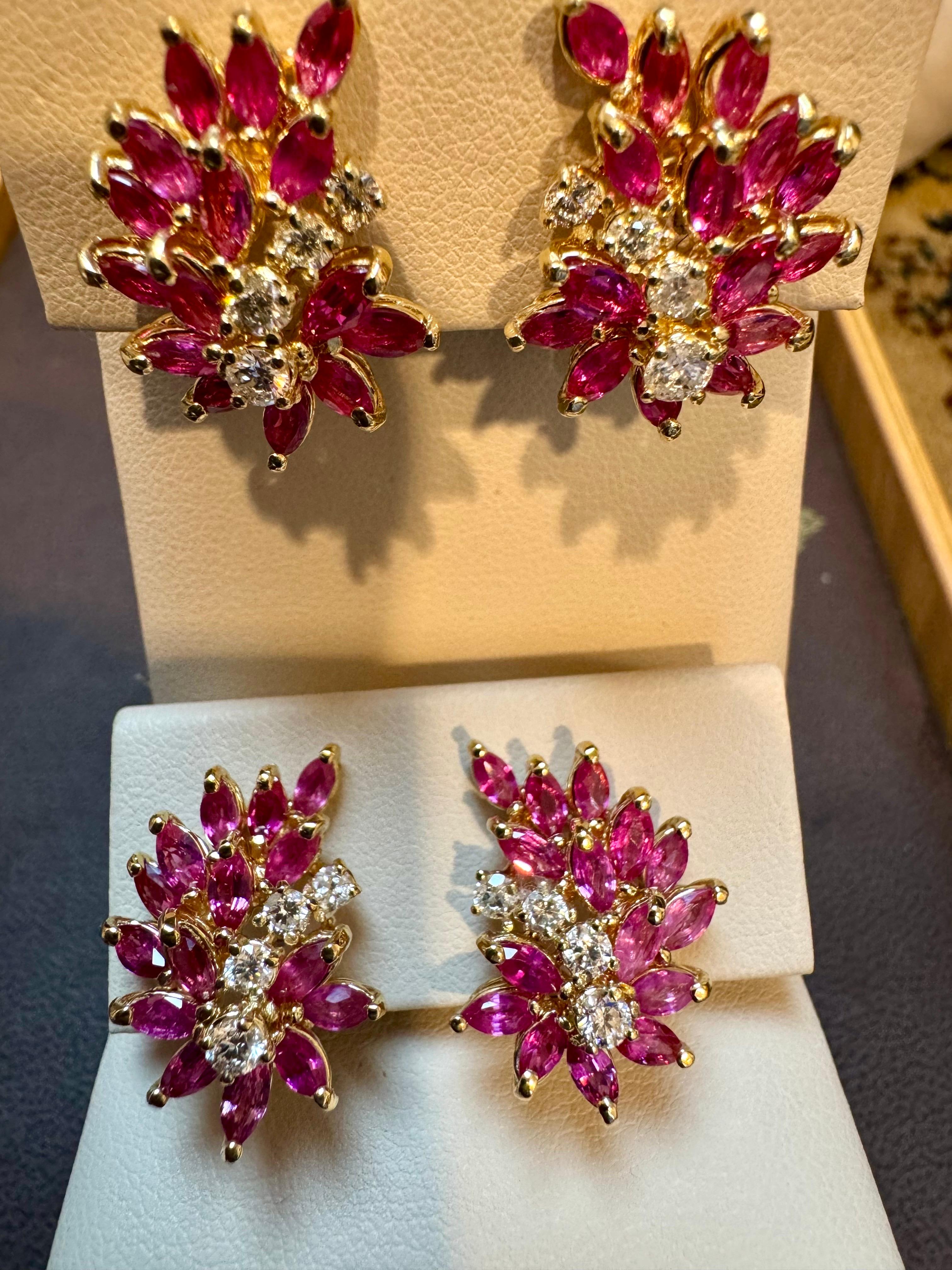 3 Ct Nature  Boucle d'oreille à pince avec rubis marquis et 0,70 ct de diamant 18 KYG en vente 8