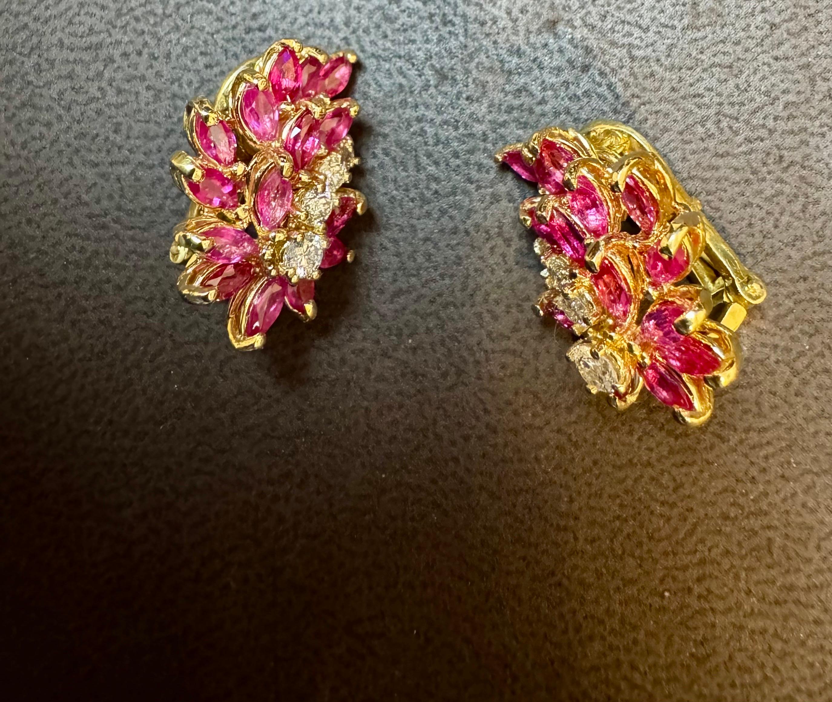 3 Ct Nature  Boucle d'oreille à pince avec rubis marquis et 0,70 ct de diamant 18 KYG en vente 11