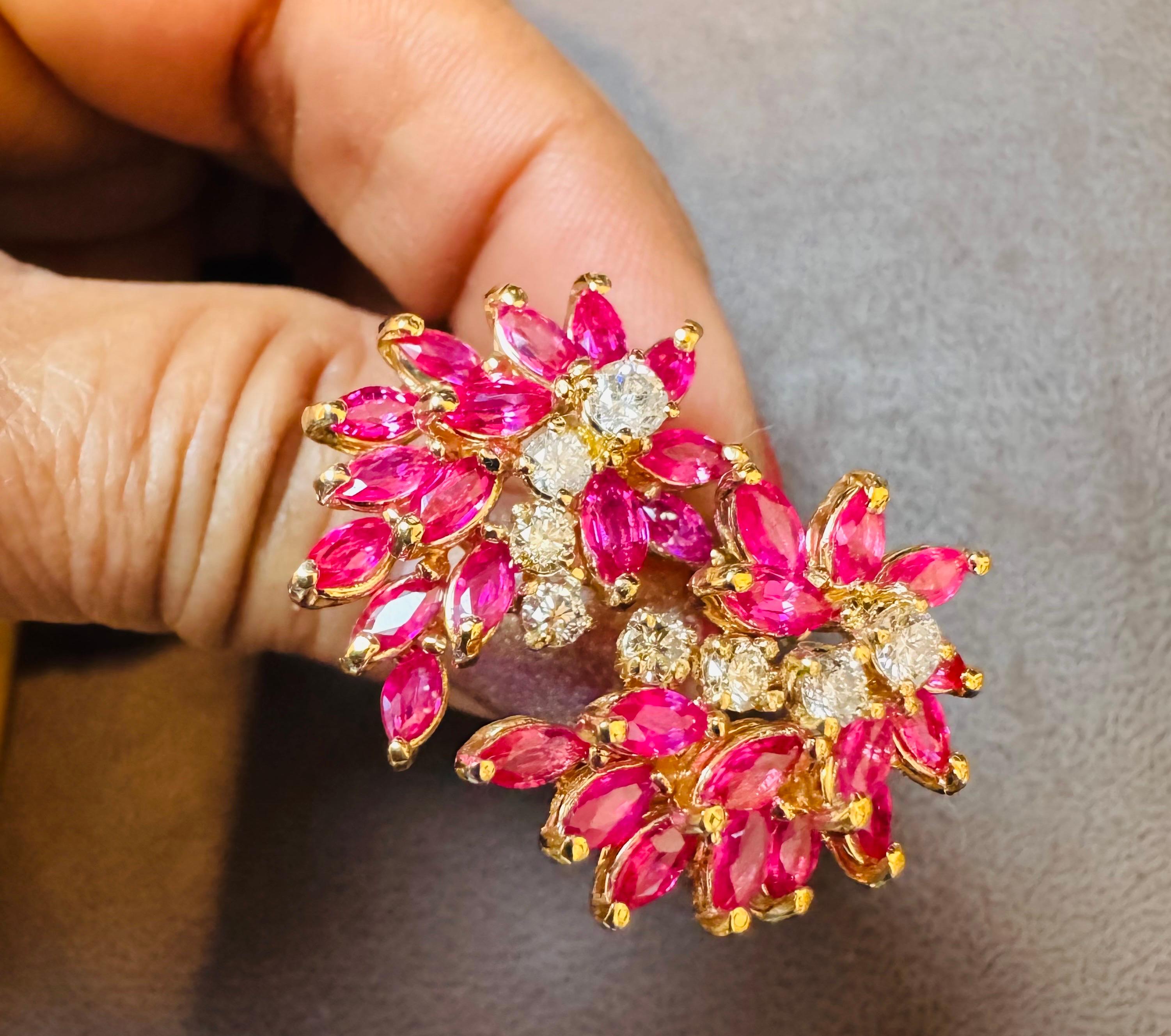 3 Ct Nature  Boucle d'oreille à pince avec rubis marquis et 0,70 ct de diamant 18 KYG en vente 12
