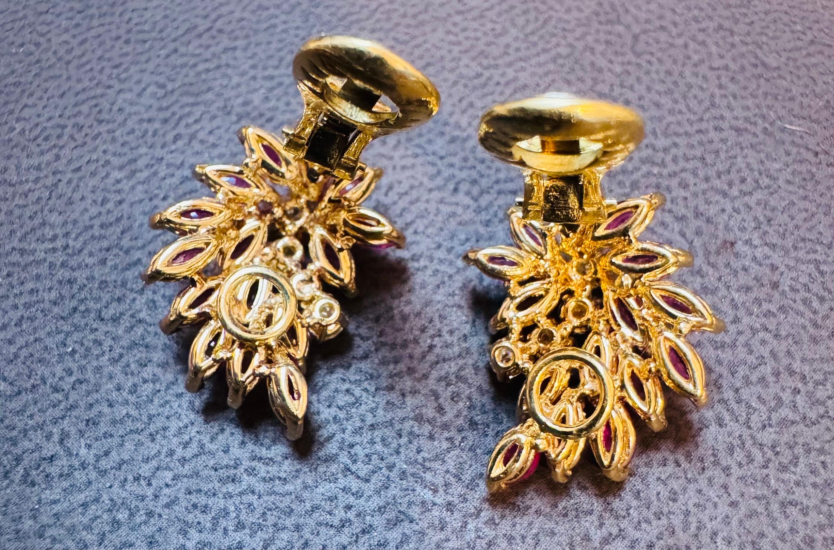 3 Ct Nature  Boucle d'oreille à pince avec rubis marquis et 0,70 ct de diamant 18 KYG en vente 13