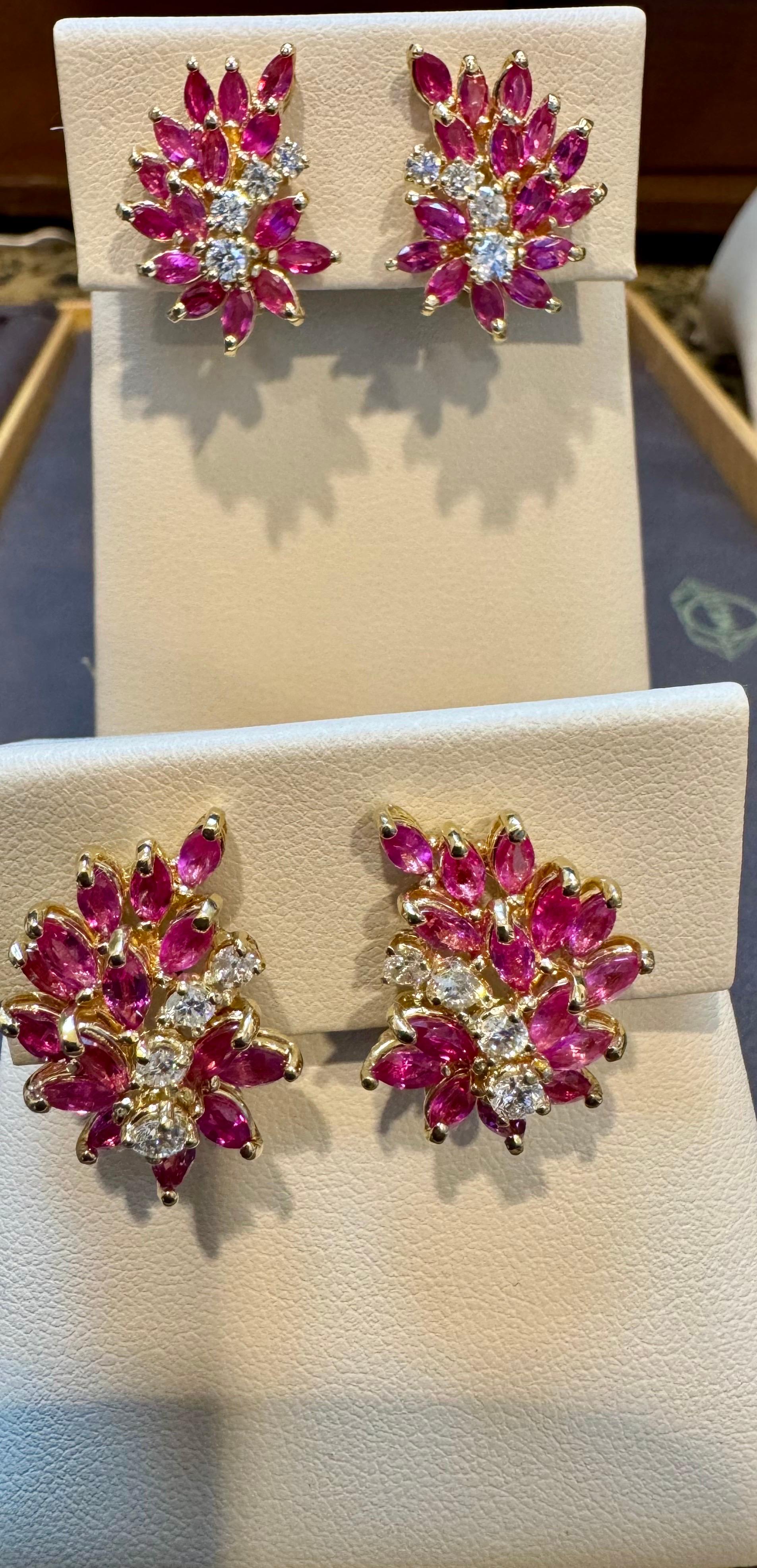 3 Ct Nature  Boucle d'oreille à pince avec rubis marquis et 0,70 ct de diamant 18 KYG en vente 4