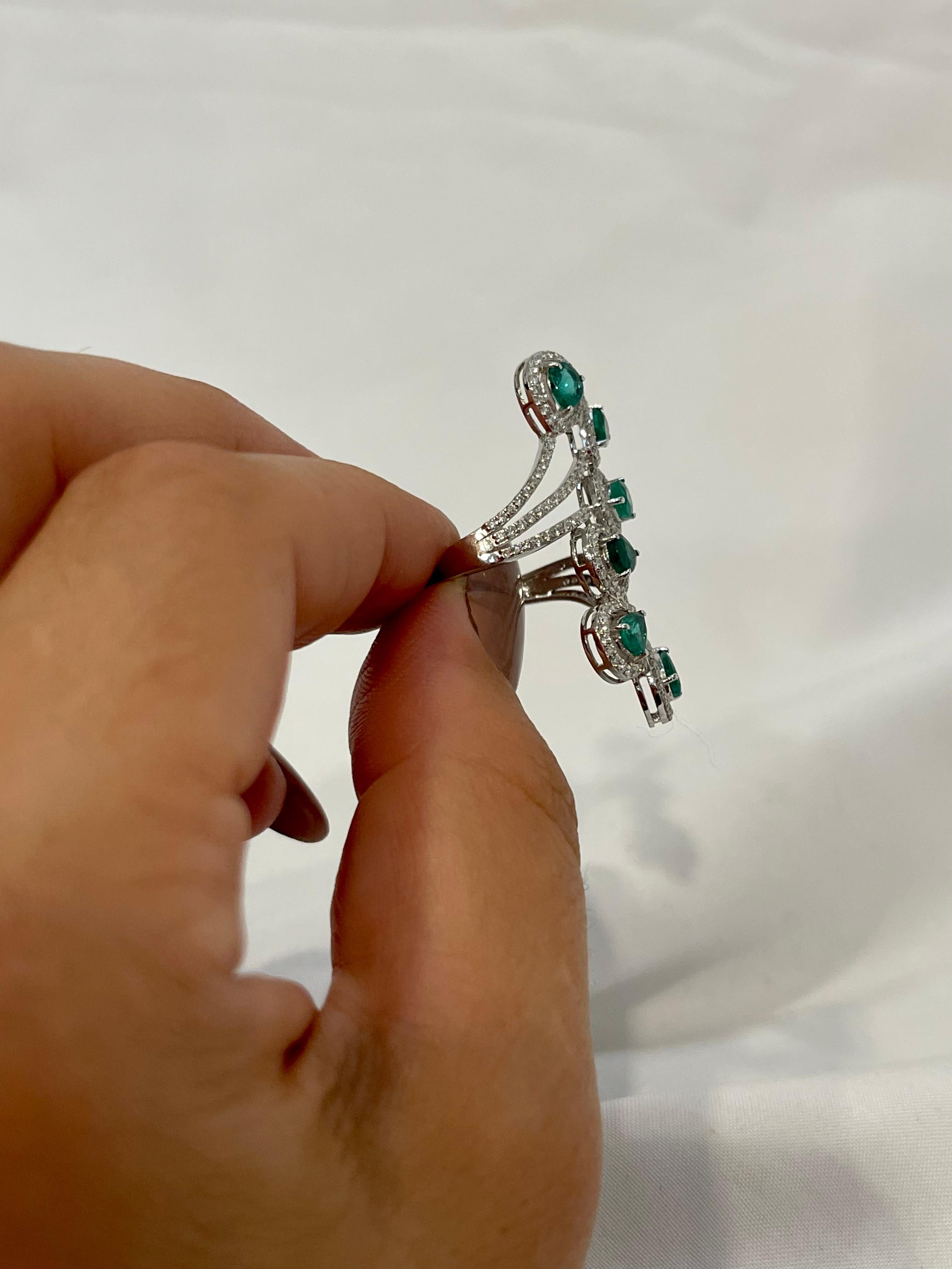 3 Ct Natural  Zambian Emeralds and 1.2 Ct Diamond Ring in 14 karat White Gold For Sale 6