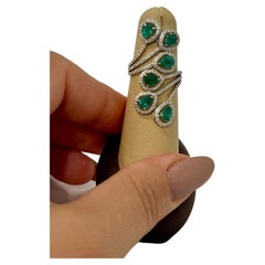 3 Ct Natural  Zambian Emeralds and 1.2 Ct Diamond Ring in 14 karat White Gold