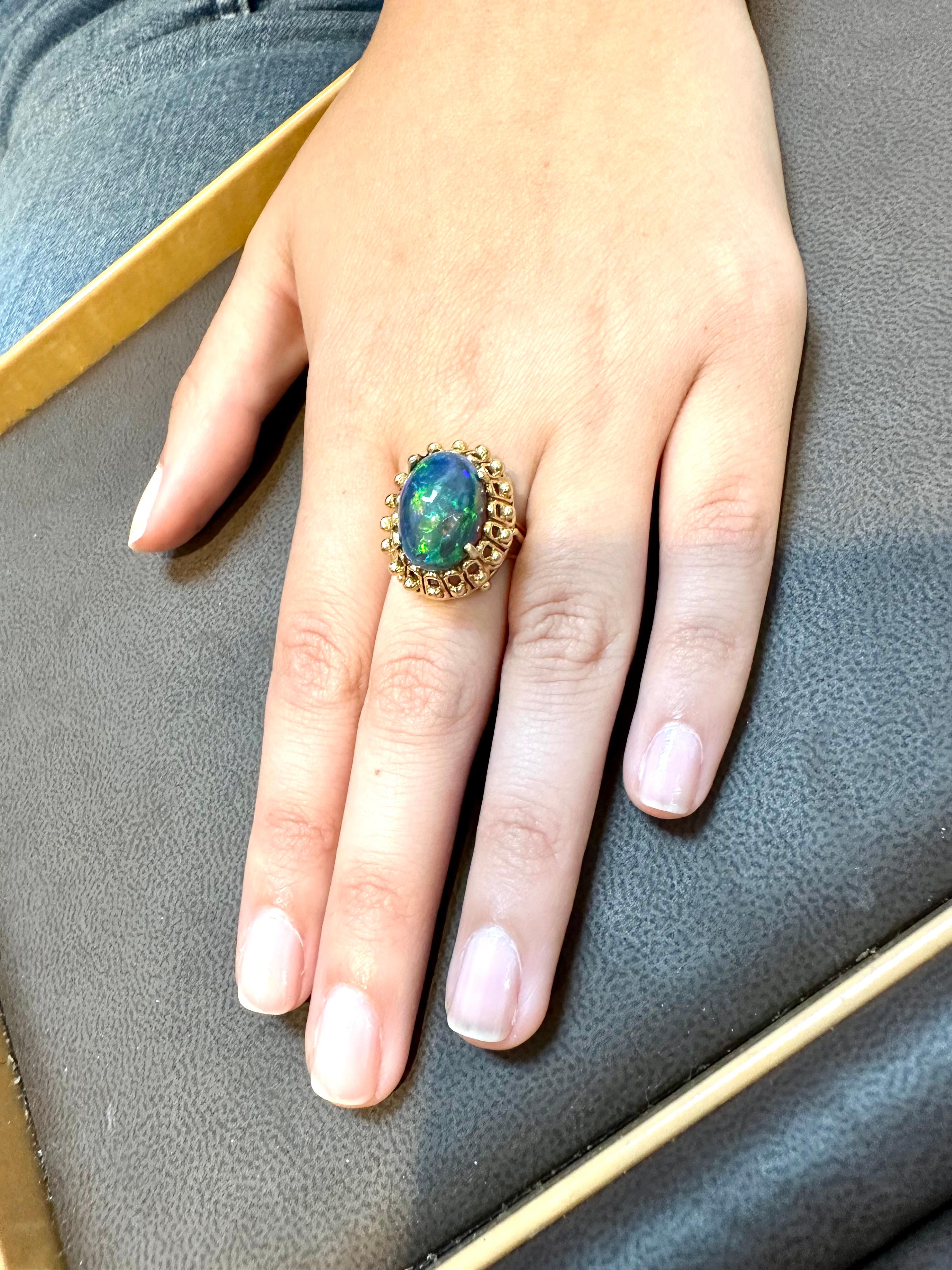 3 Ct Oval Shape Black Australian Opal Cocktail Ring 14 Kt Yellow Gold , Unisex 3