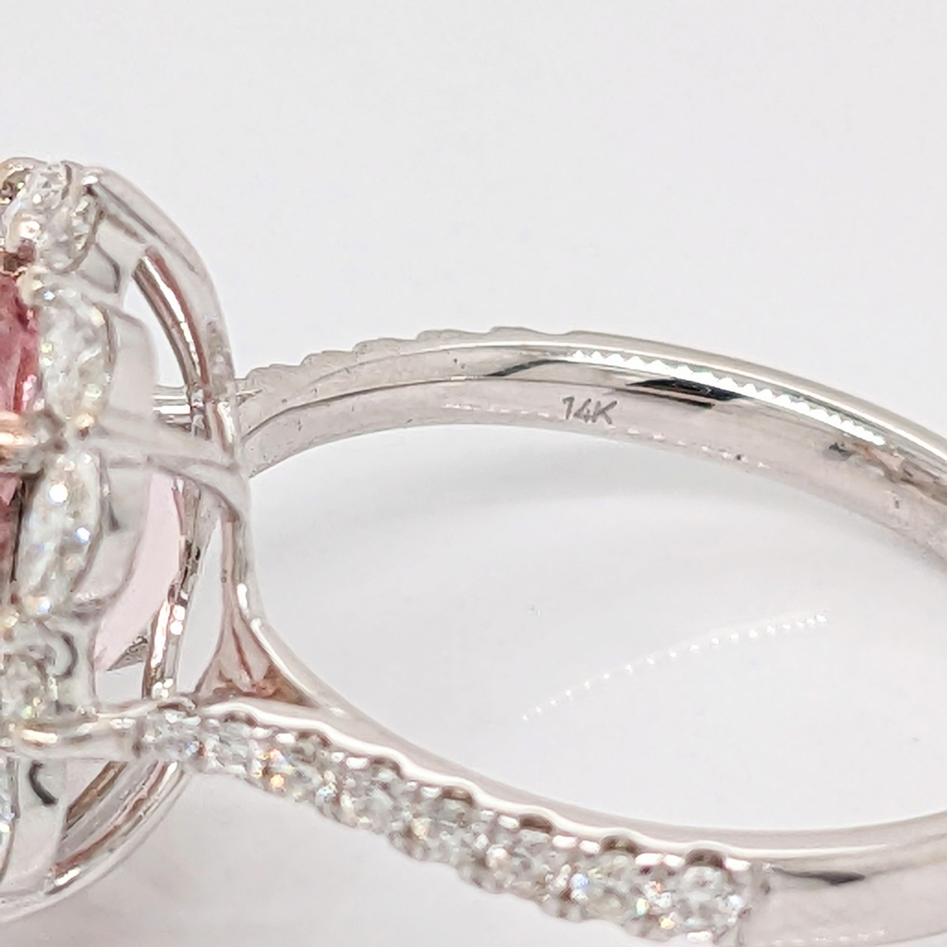 3 ct Pink Morganite and Diamond Ring in Solid 14K Dual White/Rose Gold Oval 11x9 4