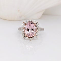 3 ct Pink Morganite and Diamond Ring in Solid 14K Dual White/Rose Gold Oval 11x9