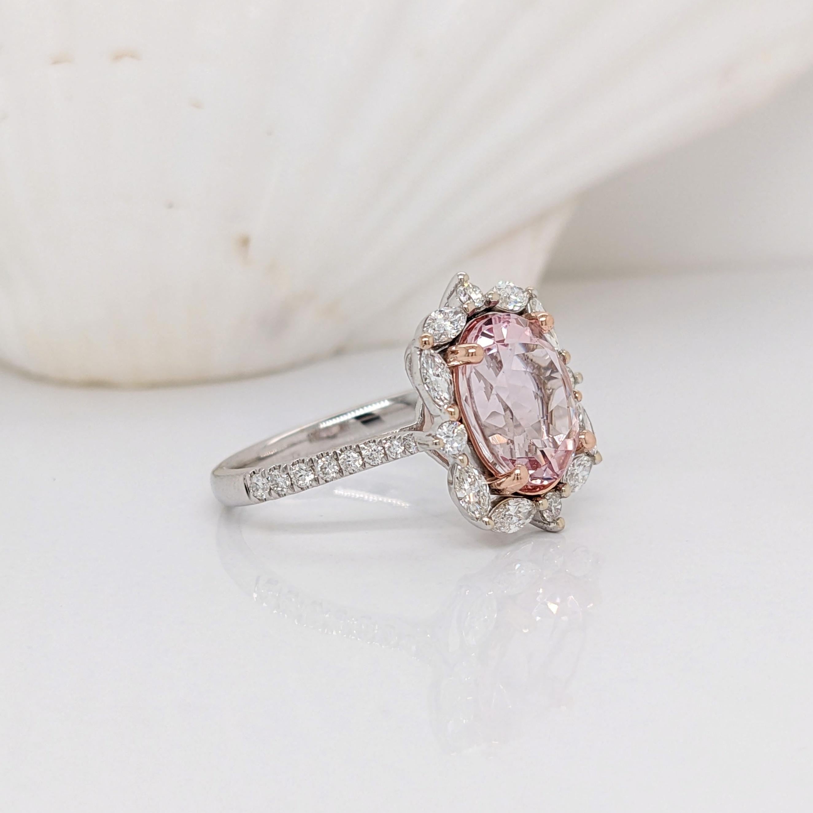 Oval Cut 3 ct Pink Morganite and Diamond Ring in Solid 14K Dual White/Rose Gold Oval 11x9