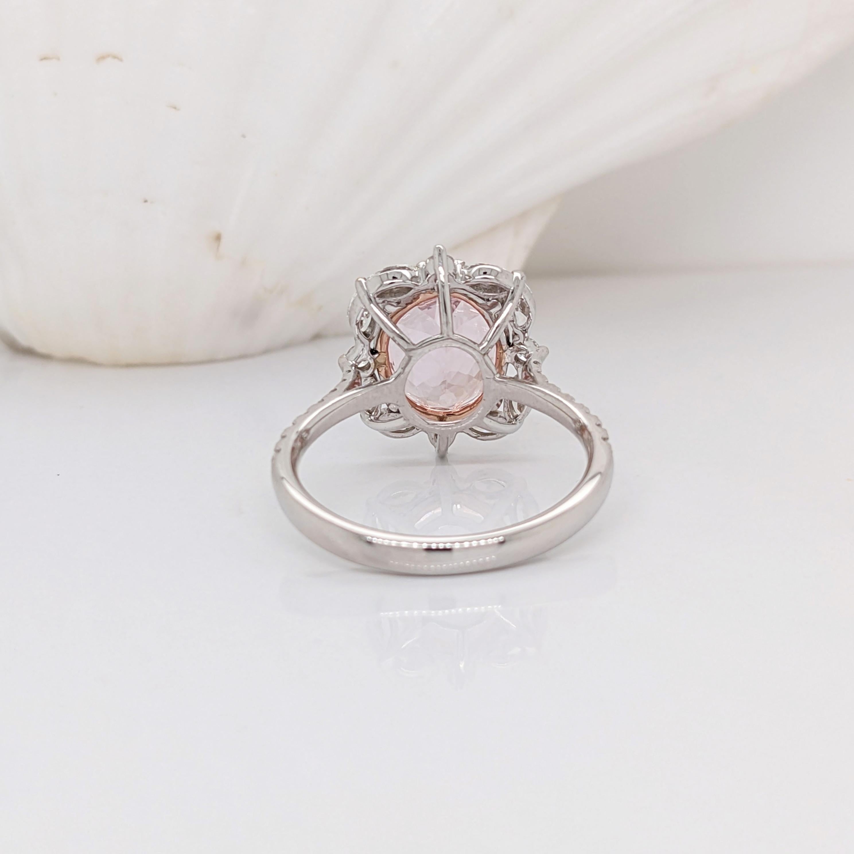 Women's 3 ct Pink Morganite and Diamond Ring in Solid 14K Dual White/Rose Gold Oval 11x9