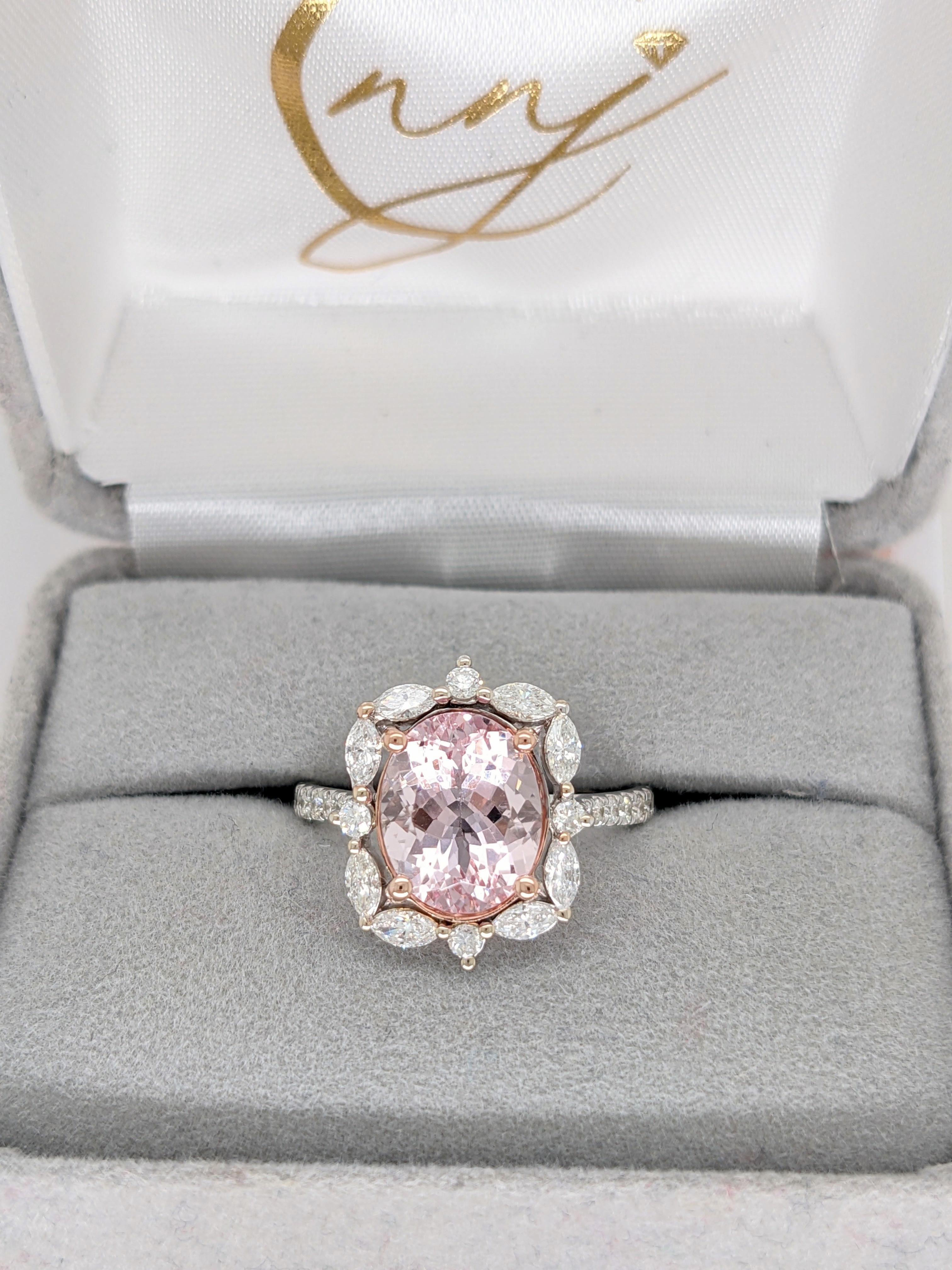 3 ct Pink Morganite and Diamond Ring in Solid 14K Dual White/Rose Gold Oval 11x9 2