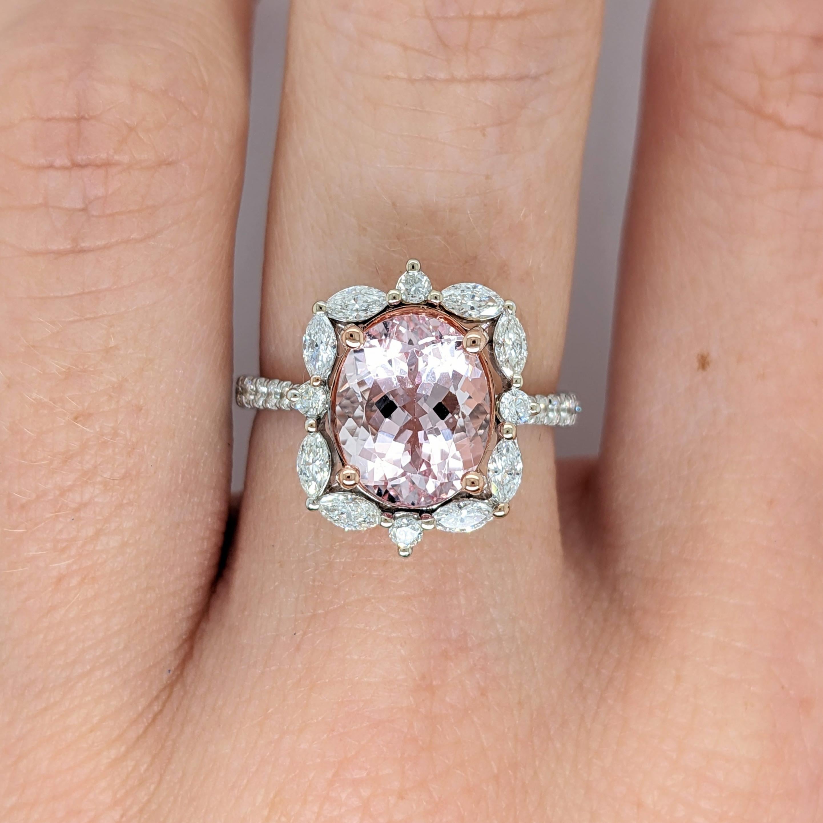 3 ct Pink Morganite and Diamond Ring in Solid 14K Dual White/Rose Gold Oval 11x9 3