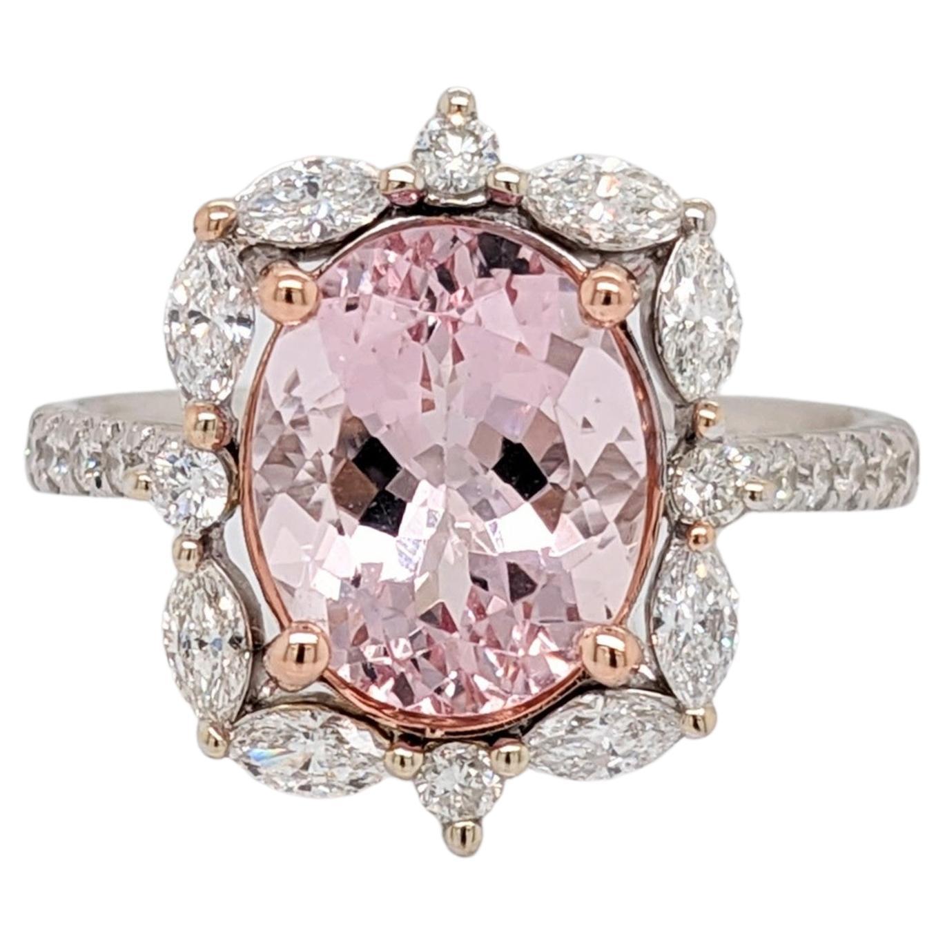3 ct Pink Morganite and Diamond Ring in Solid 14K Dual White/Rose Gold Oval 11x9
