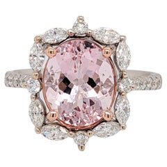 3 ct Pink Morganite and Diamond Ring in Solid 14K Dual White/Rose Gold Oval 11x9