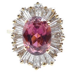 3 Ct Pink Tourmaline and Diamond Baguette Ring