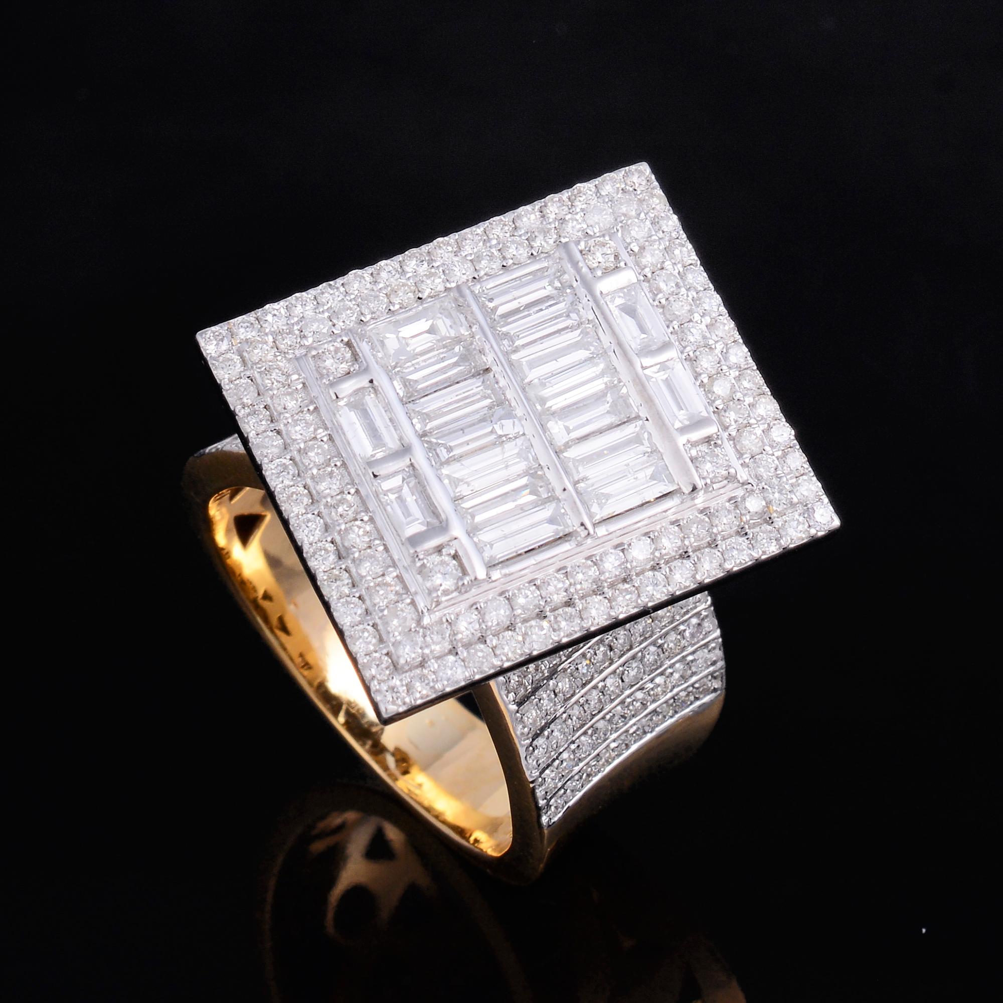 For Sale:  3 Ct SI Clarity HI Color Baguette Round Diamond Dome Ring 18 Karat Yellow Gold 5